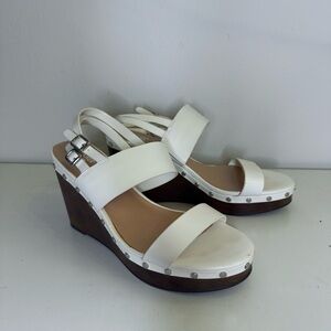 Bleecker & Bond Sandra White Leather Studded Platform Wedge Sandals